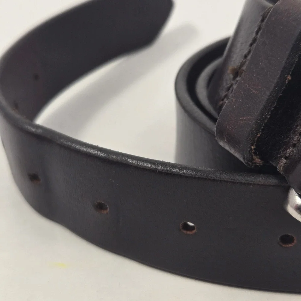 Genuine Leather Belt XL Dark Brown Made in USA Silver Tone Buckle Mens XL